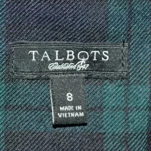 Talbots Hunter Green Navy Blue Glen Plaid & Lace Gabardine Wool Sheath Dress 8 M - Picture 6 of 6